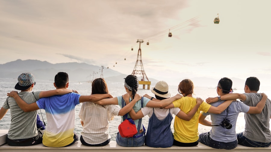 Friends sitting together outdoors